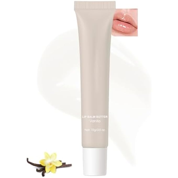 Easilydays LIP GLOWY BALM BUTTER LIP BALM MOISTURIZING HYDRATING LIP MASK REPAIR MOISTURIZER PLUMPS LIPS CARE LIP TREATMENT FOR DRY CRACKED LIP, GLOSSY FINISH, VEGAN LIP BALM CHAPSTICK, #1 VANILLA - Image 1